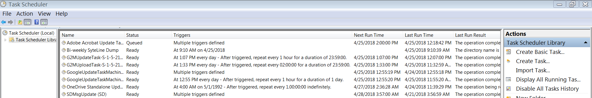 Main window Task Scheduler