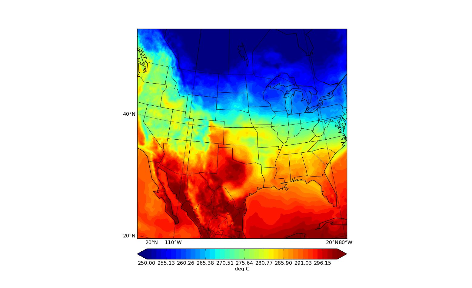 heat map of usa temperatures with data from sql