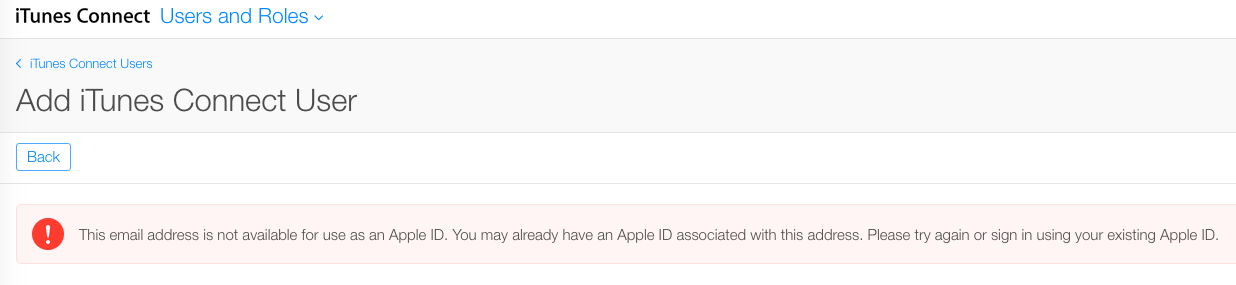 Add user iTunes Connect error