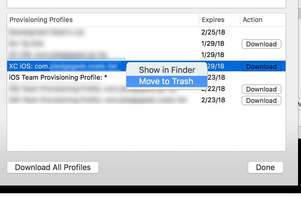 Xcode provisioning profiles under Accounts