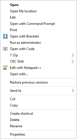 Context menu with "open with code"