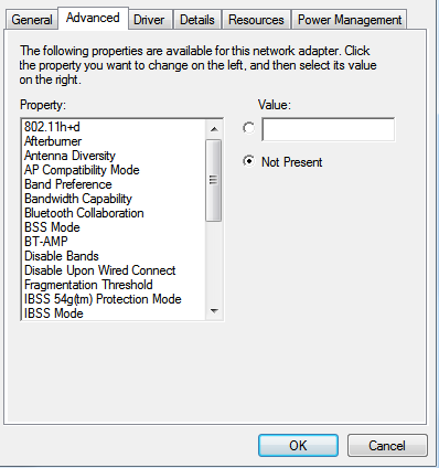 Internal frame of the Device Manager window's Advanced tab showing the first 14 items in the Property list.
