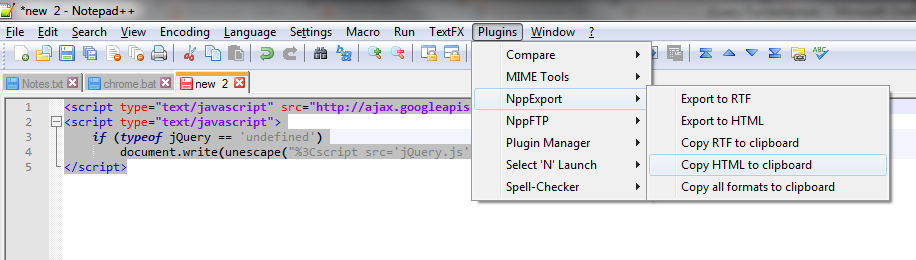 Notepad++ Plugin: Copy as HTML