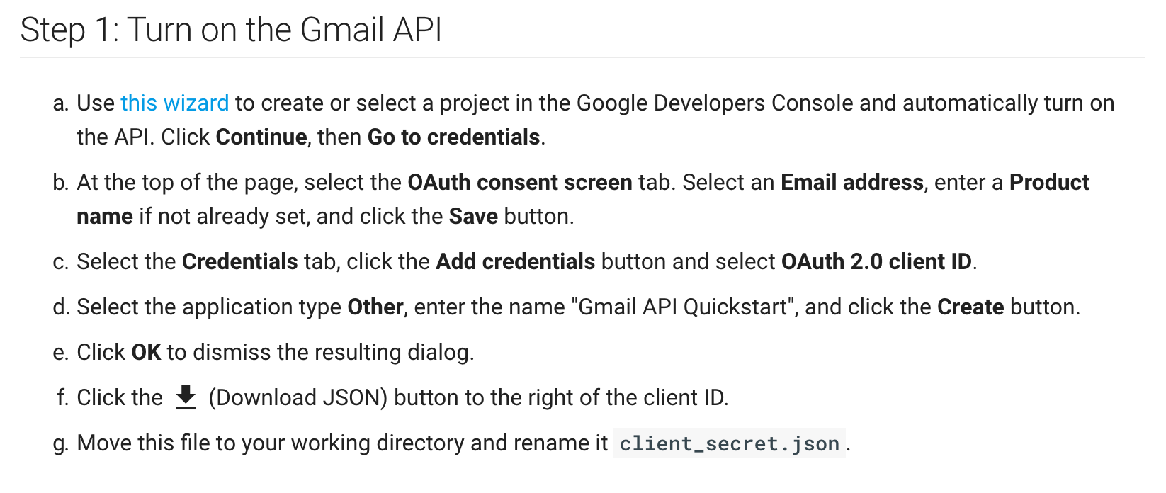 Turn on Gmail API steps