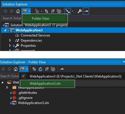 Solution View and Folder View