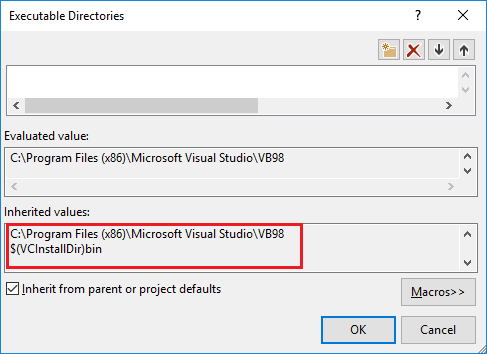 Visual Studio Executable Directories dialog