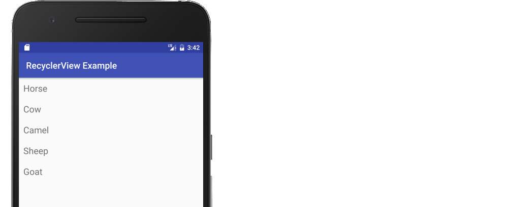 RecyclerView with a list of animal names