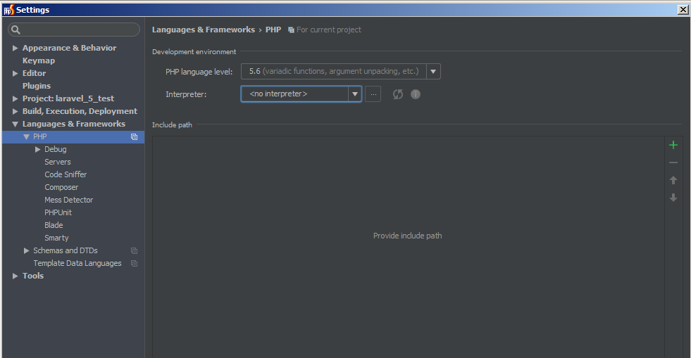 Screenshot of the PHP settings