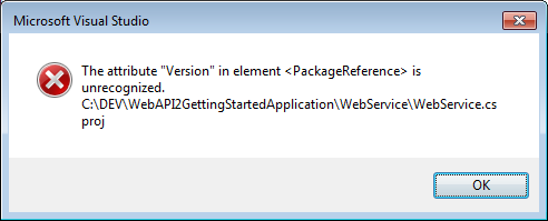 Version in element <PackageReference> is unrecognized