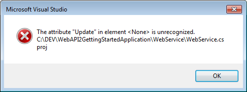"Update" element <None> is unrecognized