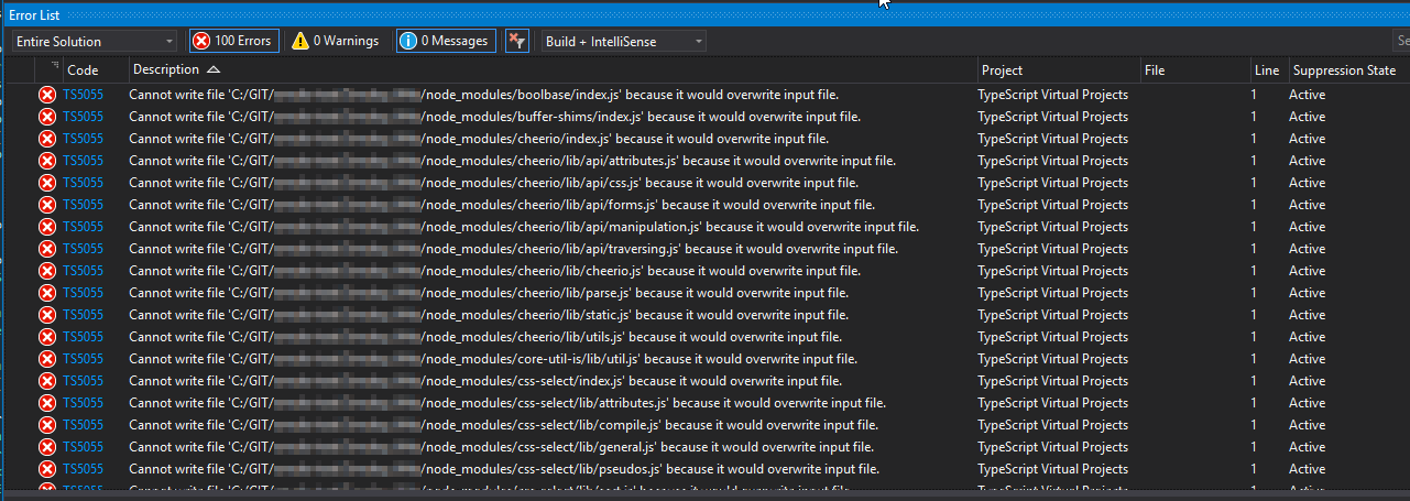 visual studio error list