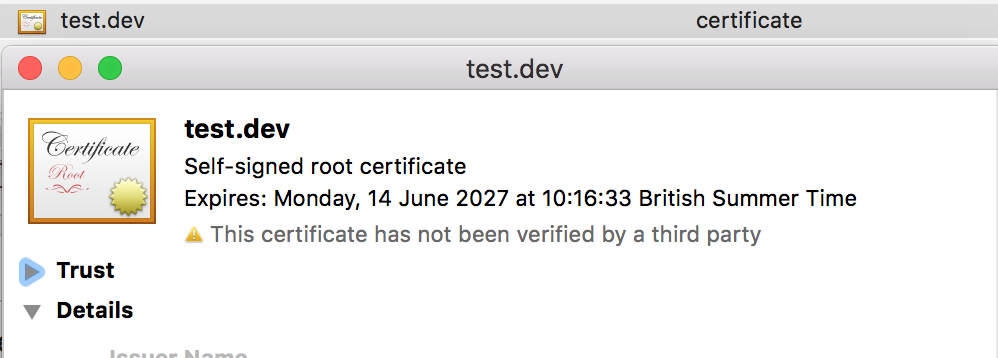 Screenshot of Mac Keychain Access for certificate