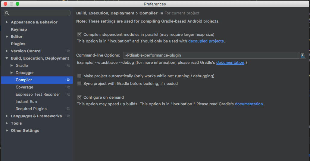 Android Studio compiler options
