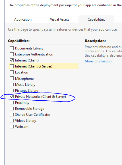 Highlighting the Private Networks (Client & Server) option