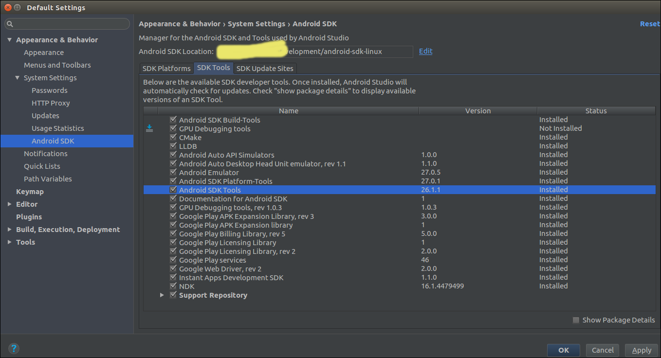 Android Studio SDK manager