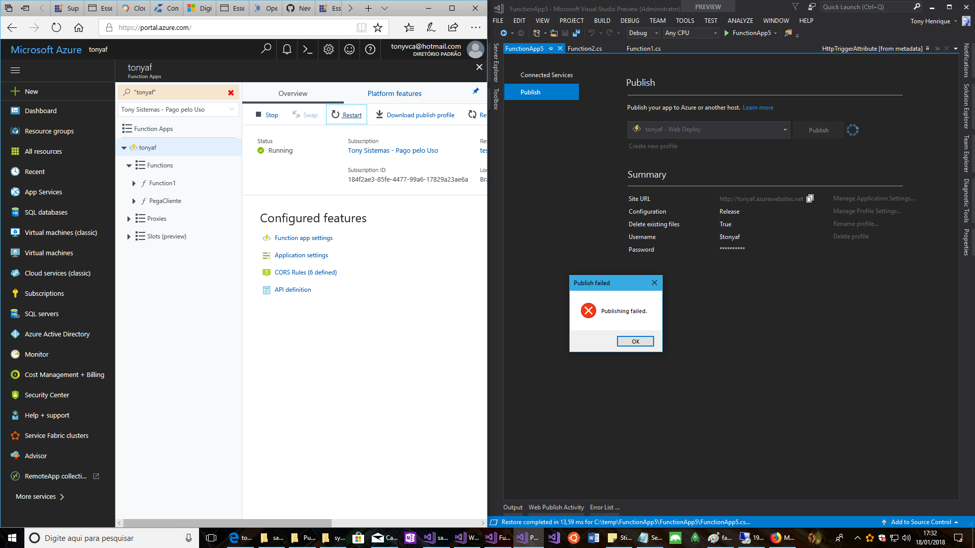 Azure Portal and Visual Studio 2017