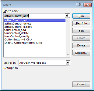 Macros dialog