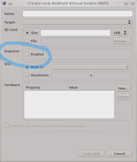 Check snapshot enabled when creating your avd