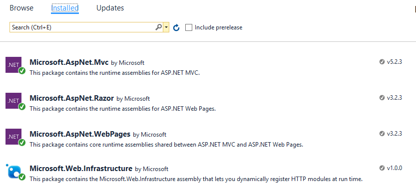 installed NuGet packages