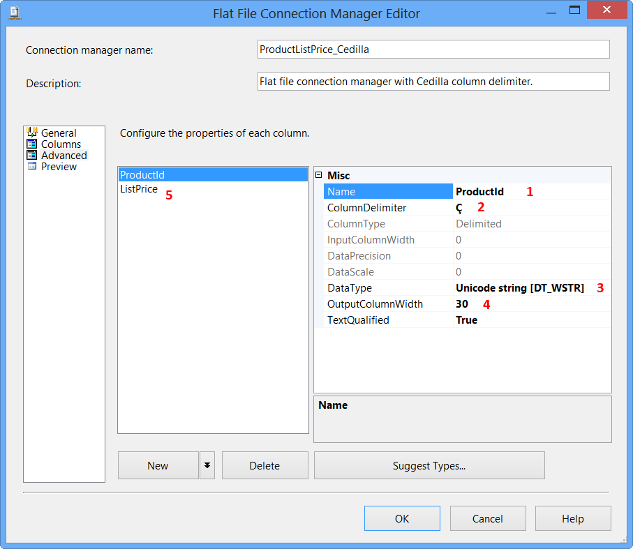 Flat File Connection Manager Editor - With Cedilla - Advanced - ProductId