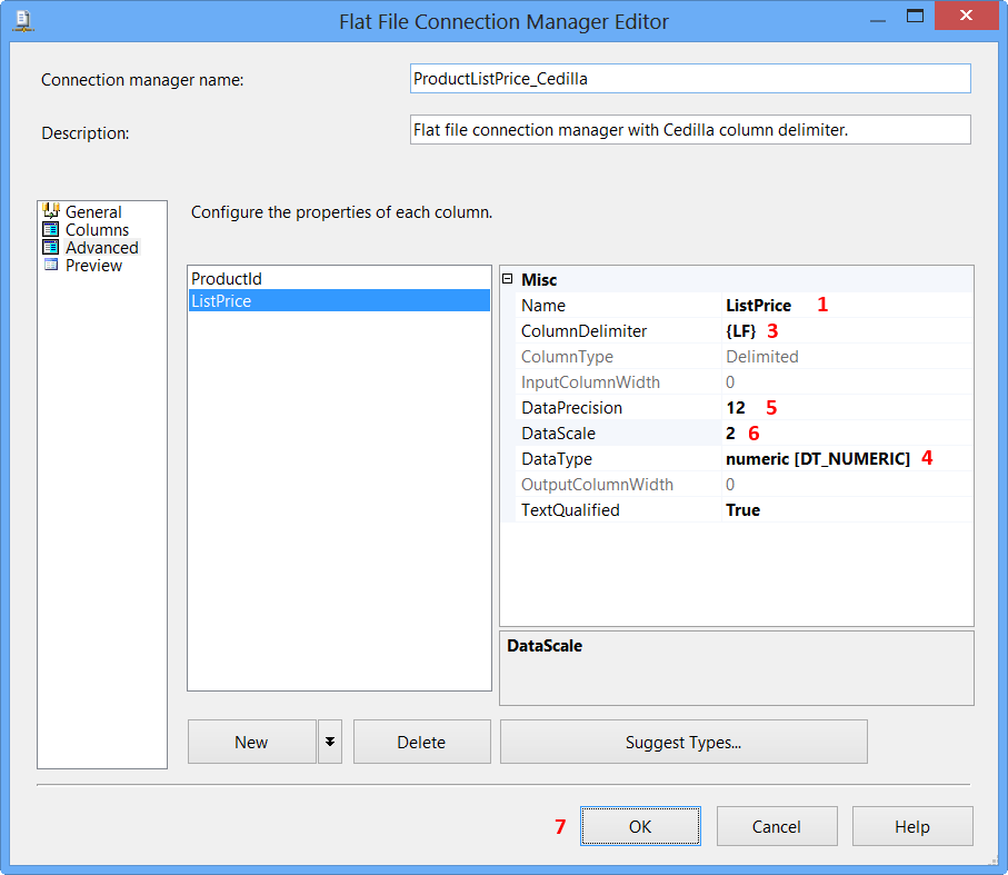 Flat File Connection Manager Editor - With Cedilla - Advanced - ListPrice