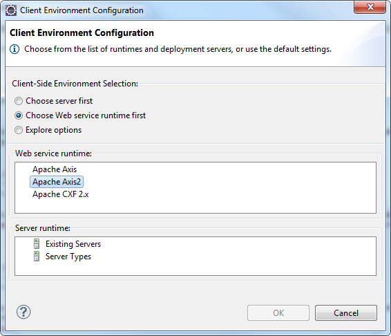 Client Environment Configuration dialog screenshot
