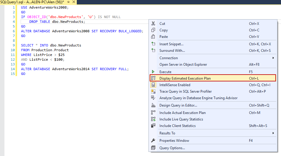 New Query button in SSMS