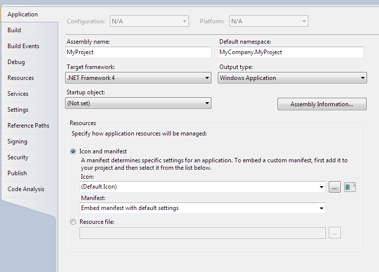 Project settings to set the correct namespaces