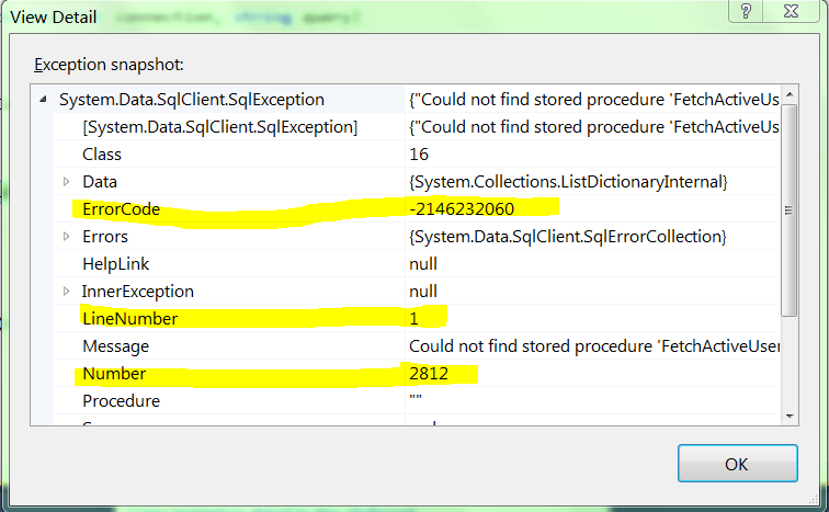 Exception stack. System data SQLCLIENT SQLEXCEPTION недопустимое имя объекта. Could not find Stored procedure. Обработка исключений c#. Exception c#.