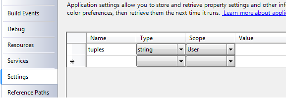 tuples in Settings