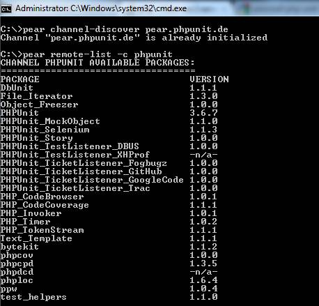 pear list -c pear.phpunit.de