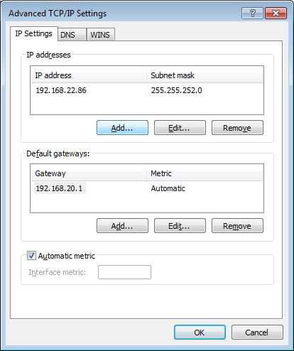 Windows Advanced TCP/IP Settings