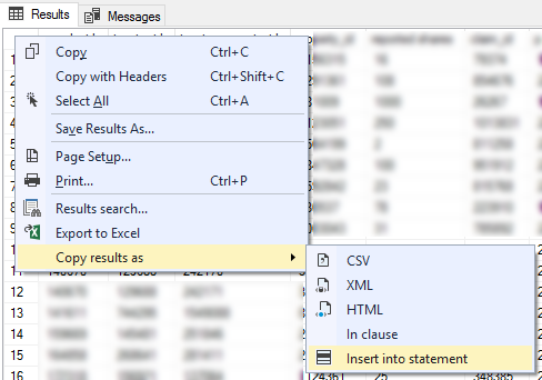 ApexSQL Copy Results As Insert into statement
