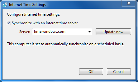 Windows 7: Internet Time Settings