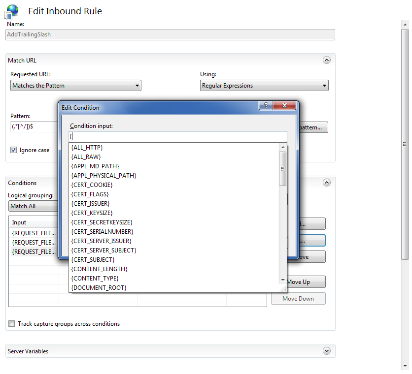 Editing an inbound rule